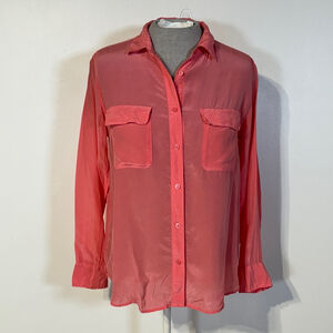 Uniqlo Silk Blouse Shirt Women’s Size Small Pink Button Down Long Sleeve Pocket